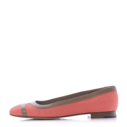 Hermes Linen Calfskin Infinitif Ballerina Flats 37 Orange Poppy Natural 1 of 10