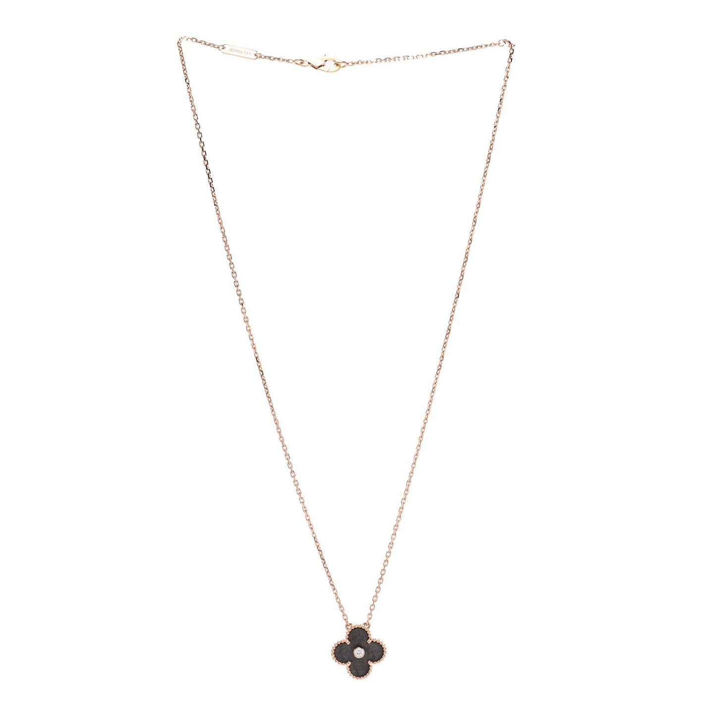 18K Rose Gold Diamond Silver Obsidian Vintage Alhambra Pendant Necklace