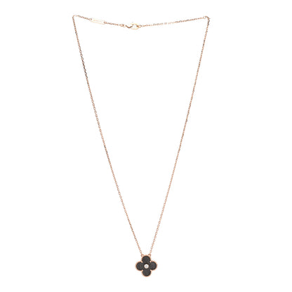 Van Cleef & Arpels 18K Rose Gold Diamond Silver Obsidian Vintage Alhambra Pendant Necklace 3 of 5