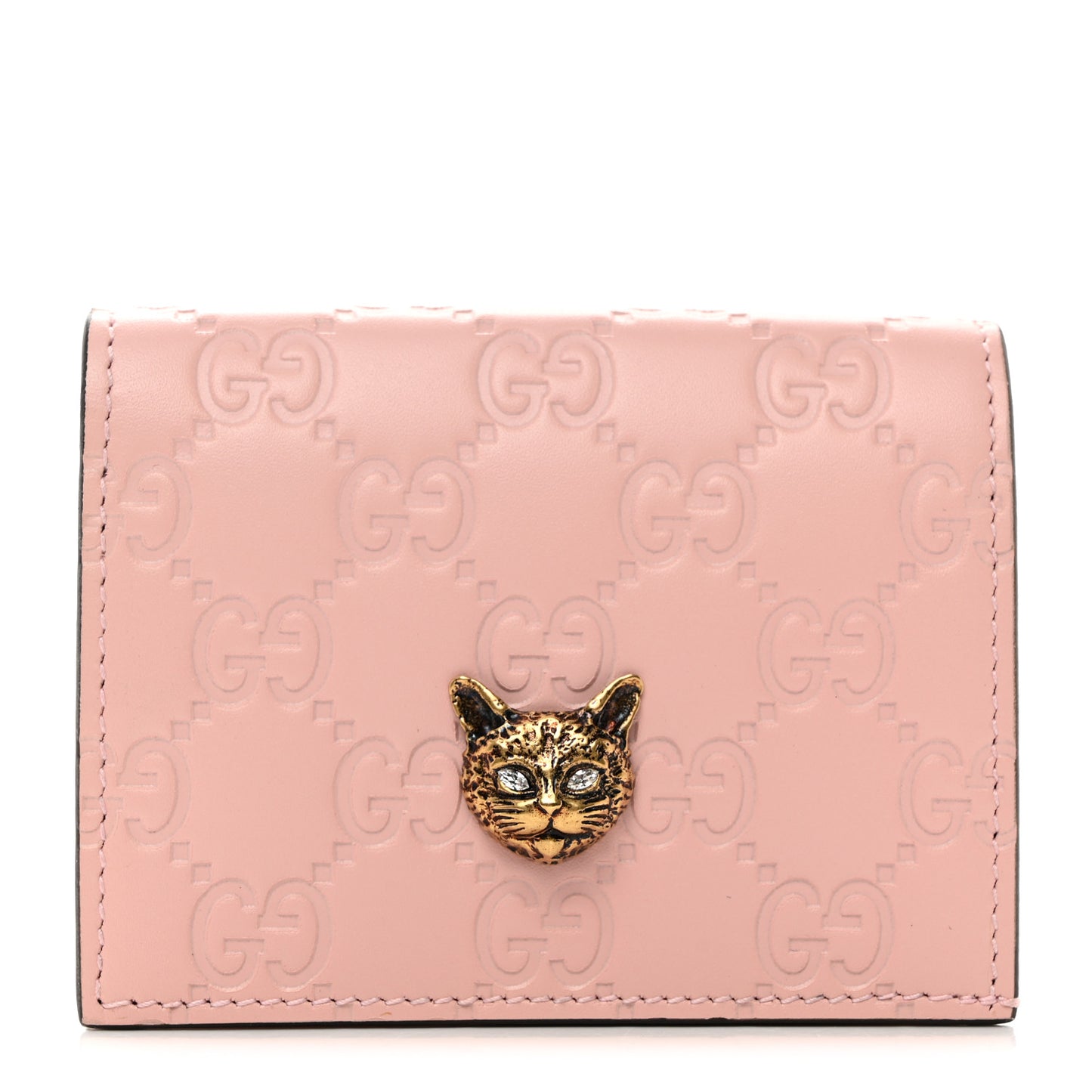 Guccissima Signature Crystal Cat Card Case Wallet Light Candy Pink