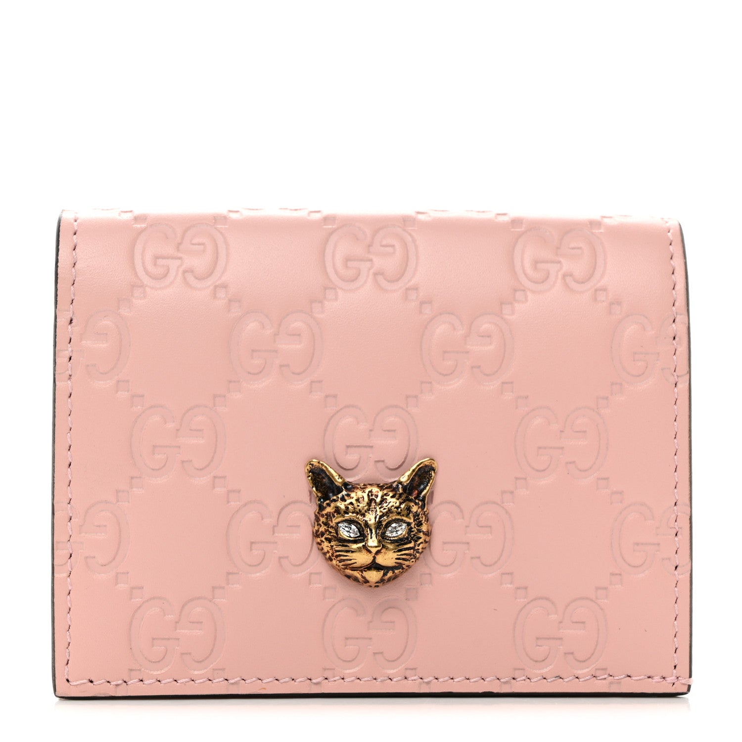 Gucci Guccissima Signature Crystal Cat Card Case Wallet Light Candy Pink 1 of 8