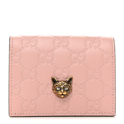 Gucci Guccissima Signature Crystal Cat Card Case Wallet Light Candy Pink 1 of 8