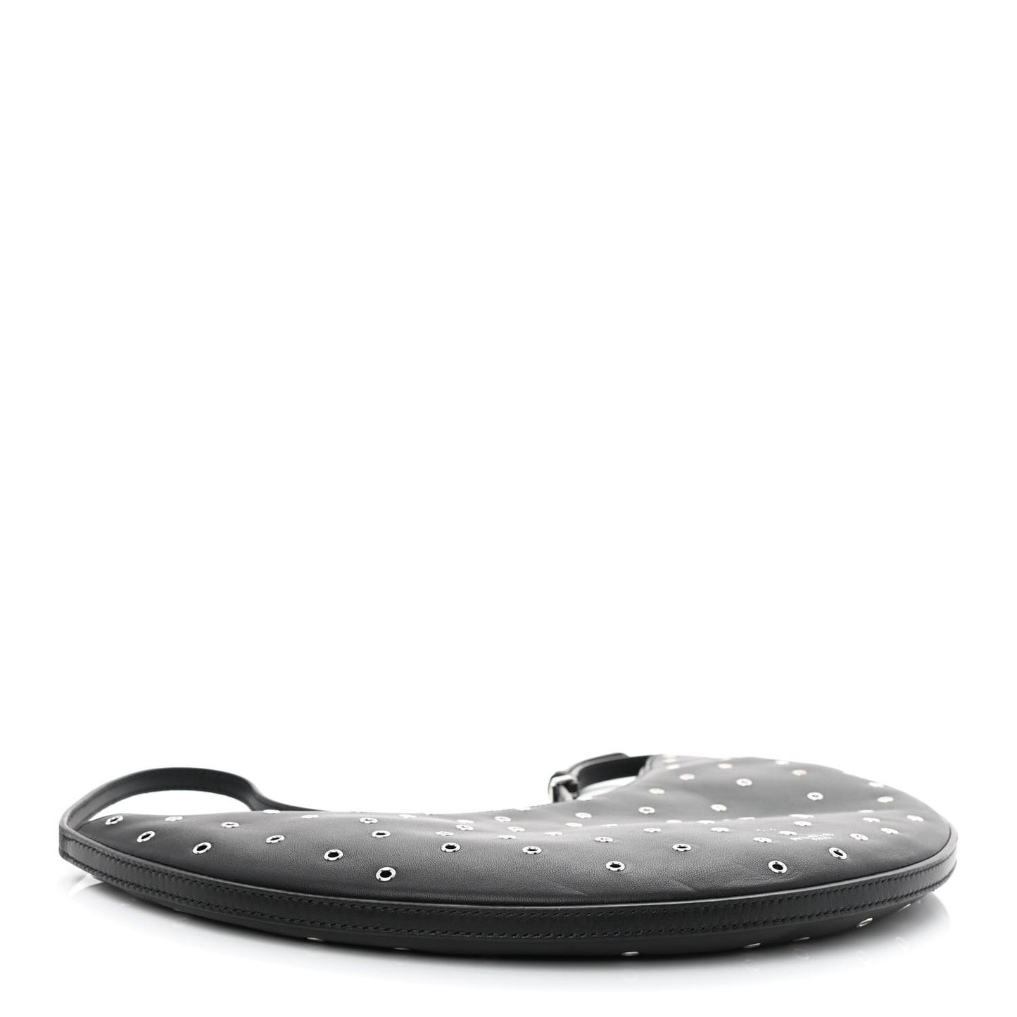 Lambskin Grommet One Piece Demi Lune Bag Black