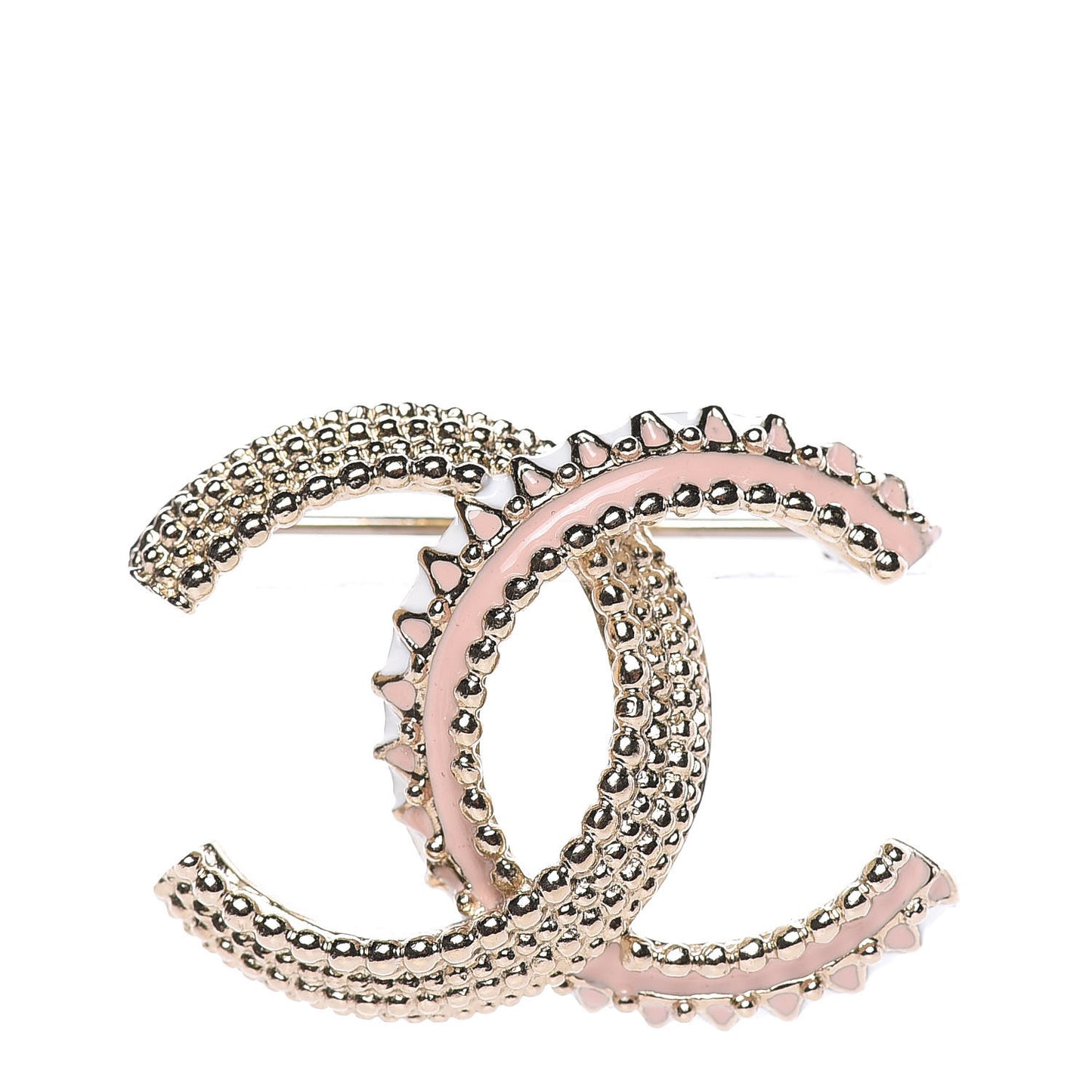 Enamel CC Brooch Gold White Pink