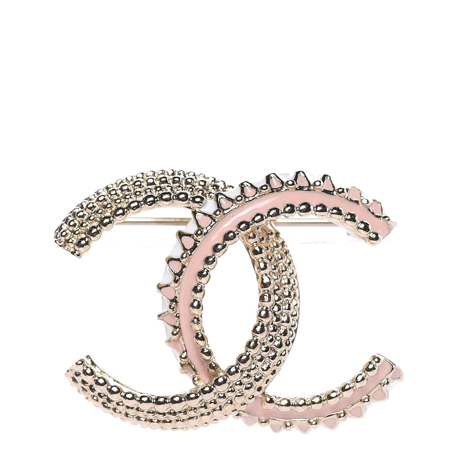 Chanel Enamel CC Brooch Gold White Pink 1 of 6