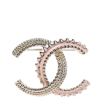 Chanel Enamel CC Brooch Gold White Pink 1 of 6