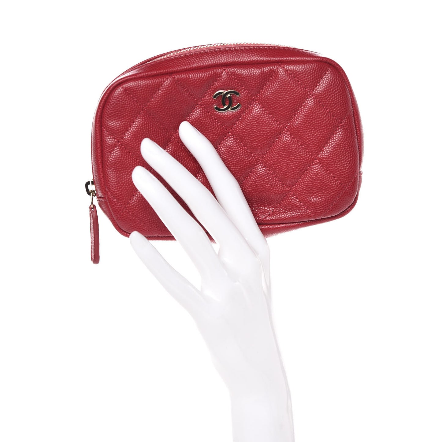 Caviar Quilted Small Curvy Pouch Cosmetic Case Dark Pink