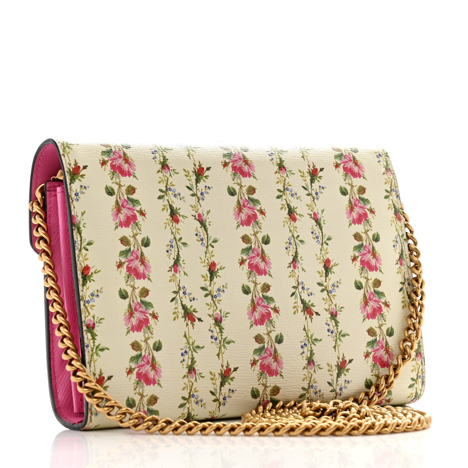 Gucci Calfskin Floral Print Mini Dionysus Chain Wallet Ivory Pink 3 of 14
