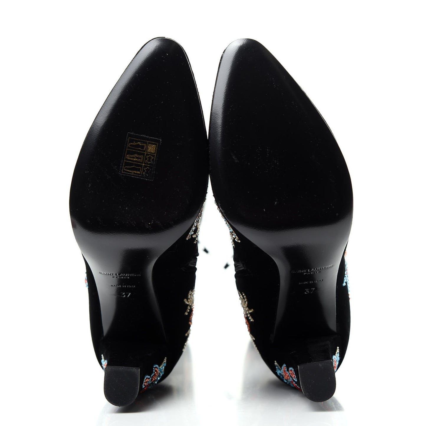 Velvet Embroidered Claire Boots 37 Black