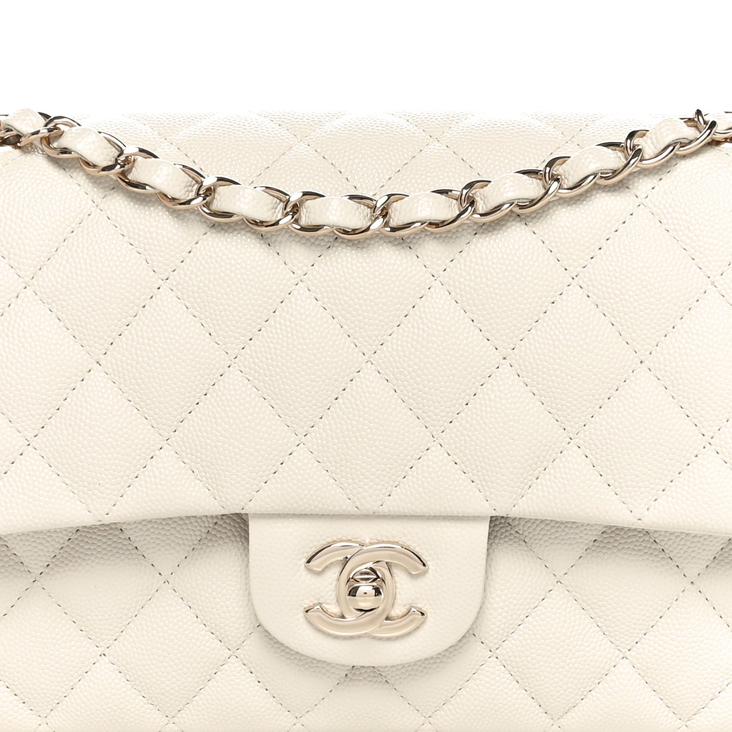 Caviar Quilted Medium Double Flap White