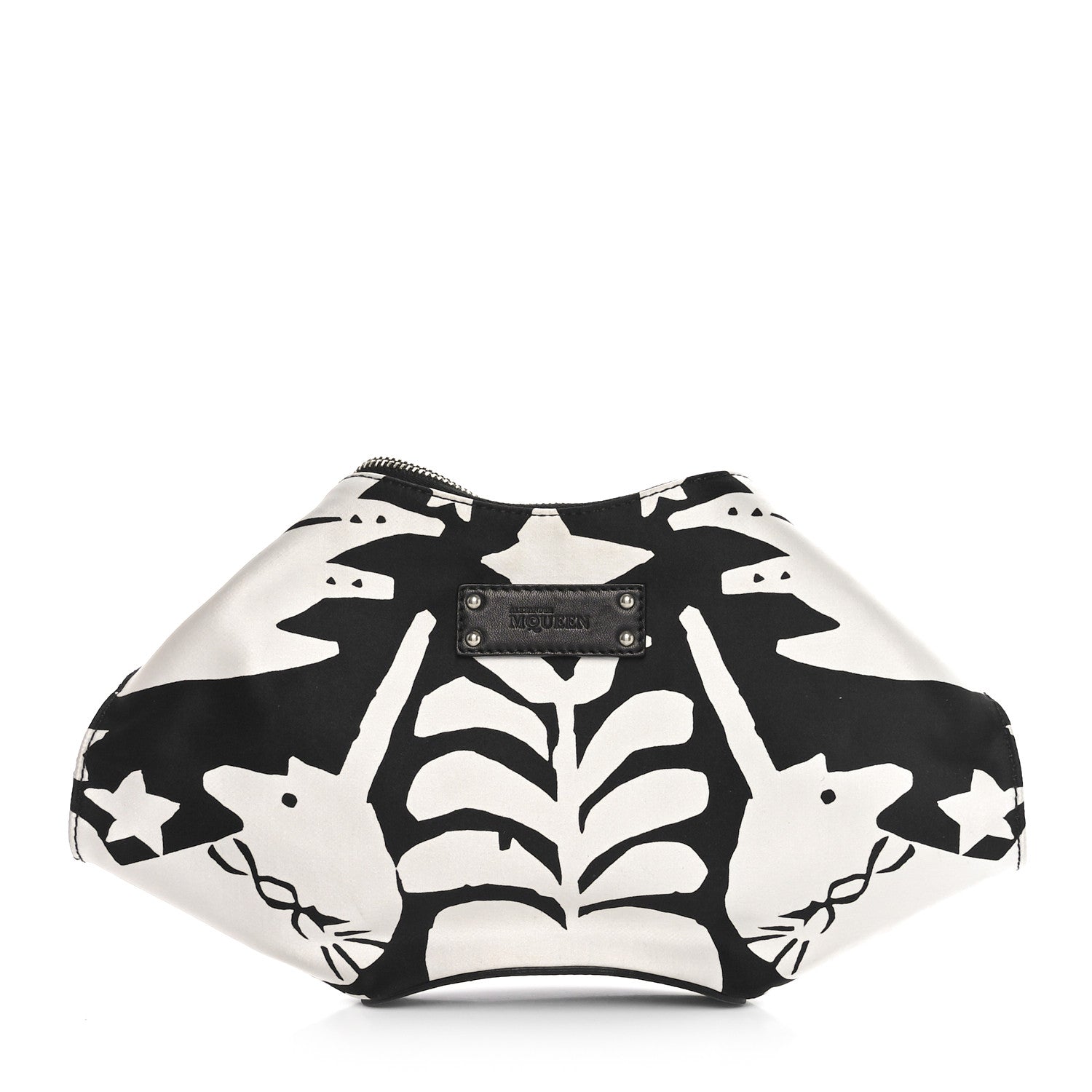 Alexander McQueen Silk De Manta Naive Pagan Print Clutch Black White 1 of 10