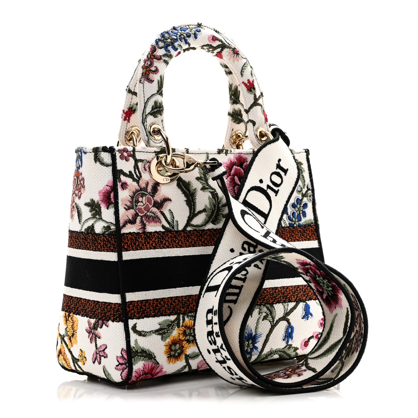 Canvas Petites Fleurs Embroidered Medium Lady D-Lite White Multicolor