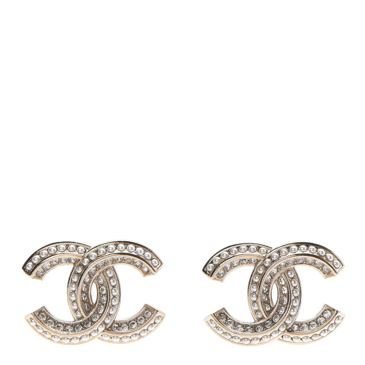 Crystal Pearl Chain Mania CC Earrings Gold