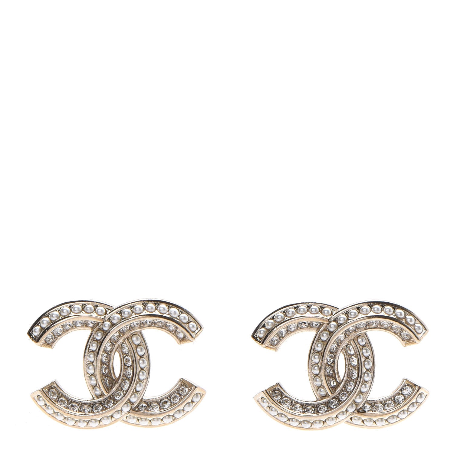 Chanel Crystal Pearl Chain Mania CC Earrings Gold 1 of 5
