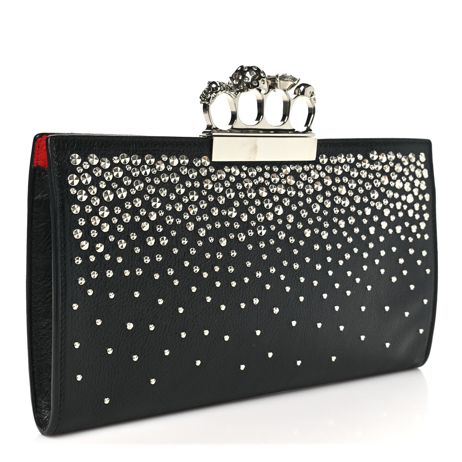 Alexander McQueen Calfskin Studded Knuckle Flat Clutch Black Silver 3 of 7
