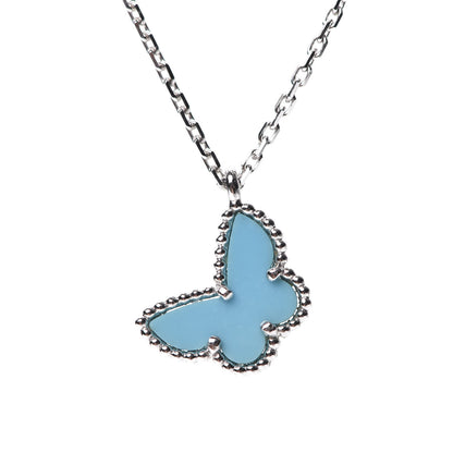 Van Cleef & Arpels 18K White Gold Turquoise Sweet Alhambra Butterfly Pendant Necklace 7 of 7