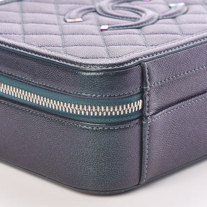 Chanel Iridescent Caviar Quilted Medium CC Filigree Vanity Case Dark Turquoise 8 of 11