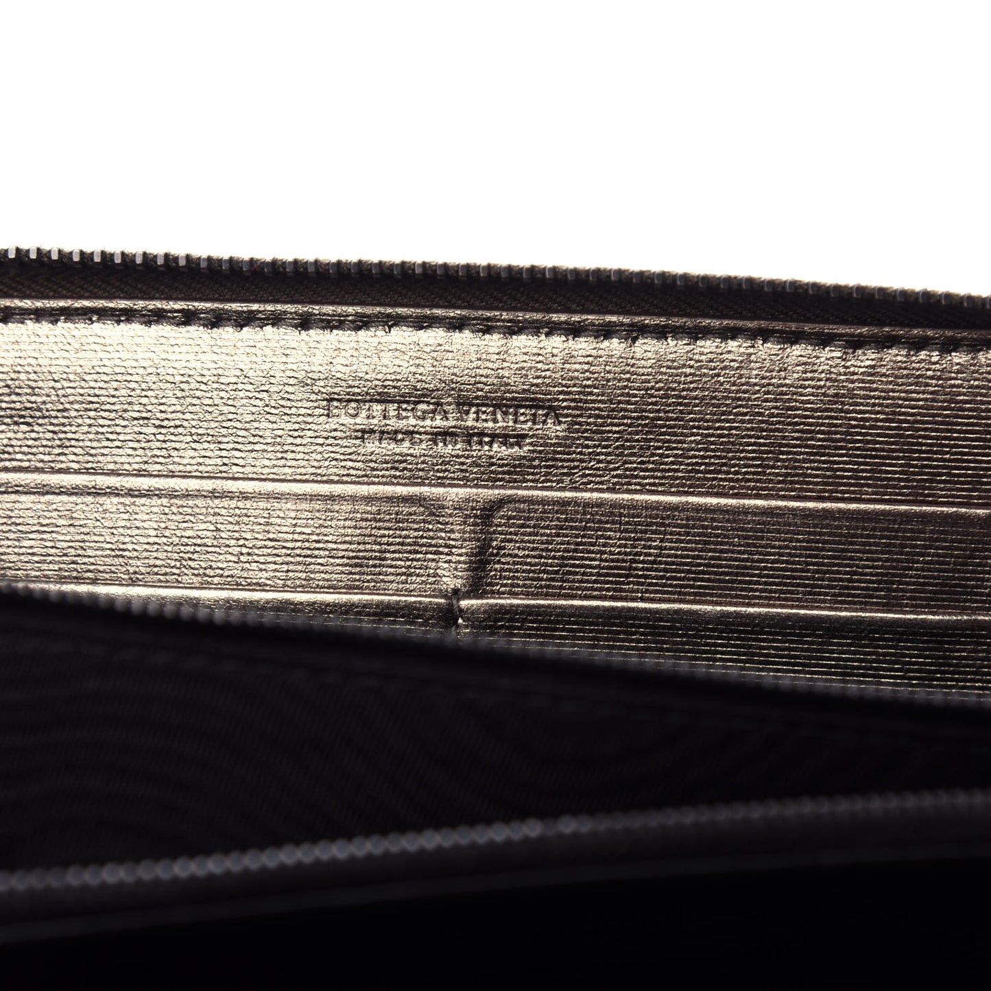 Metallic Grosgrain Intrecciato Zip Around Wallet Pewter