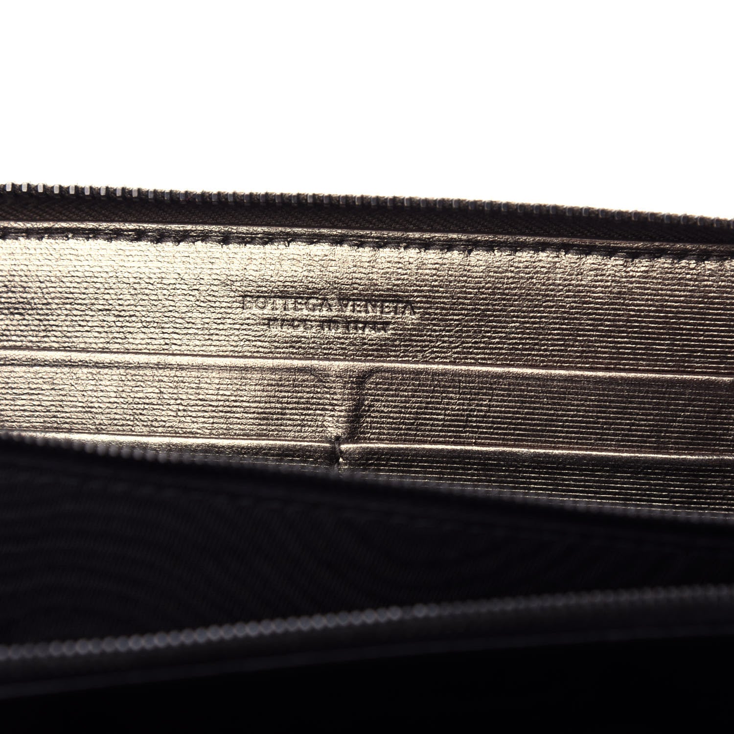 Bottega Veneta Metallic Grosgrain Intrecciato Zip Around Wallet Pewter 6 of 7