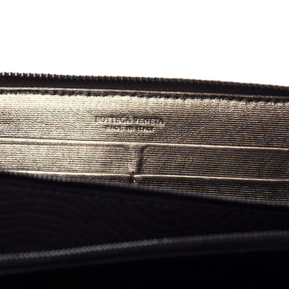 Bottega Veneta Metallic Grosgrain Intrecciato Zip Around Wallet Pewter 6 of 7