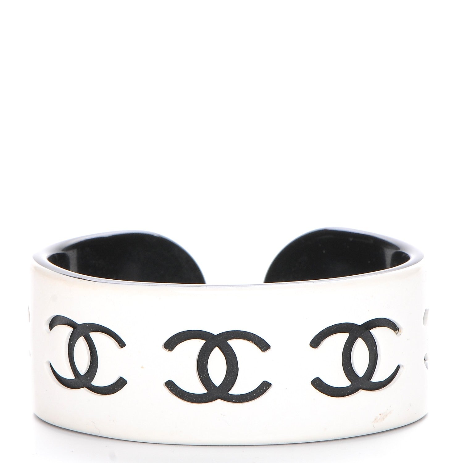Chanel Resin CC Narrow Cuff White Black 1 of 4