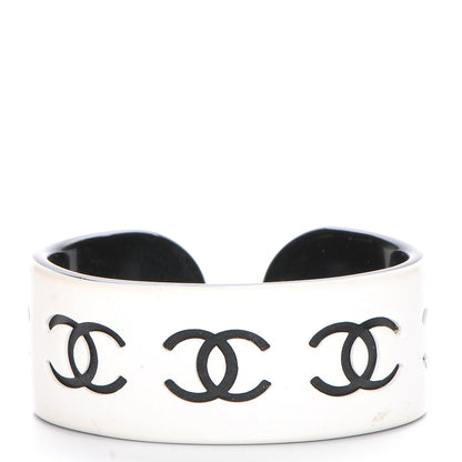 Chanel Resin CC Narrow Cuff White Black 1 of 4
