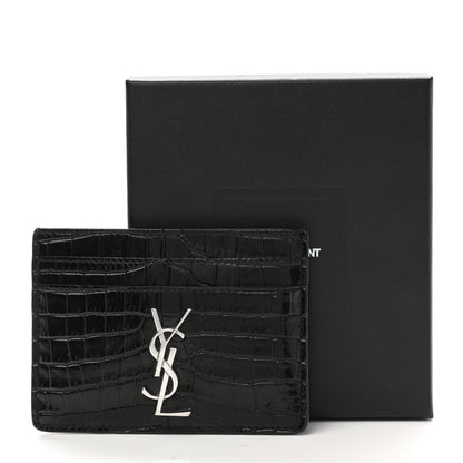 Saint Laurent Calfskin Crocodile Embossed Monogram Credit Card Case Black 8 of 8