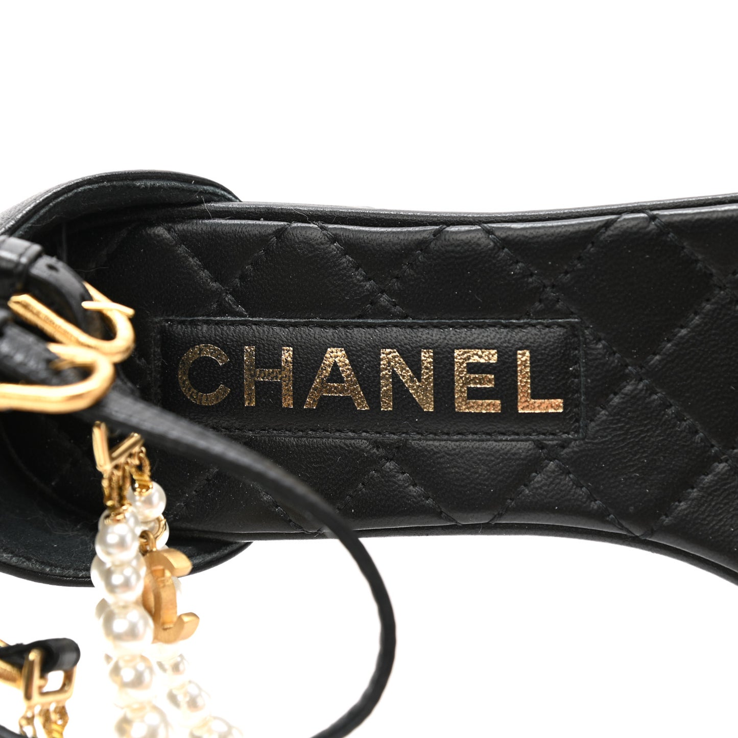 Lambskin Pearl Ankle Strap Sandals 37 Black