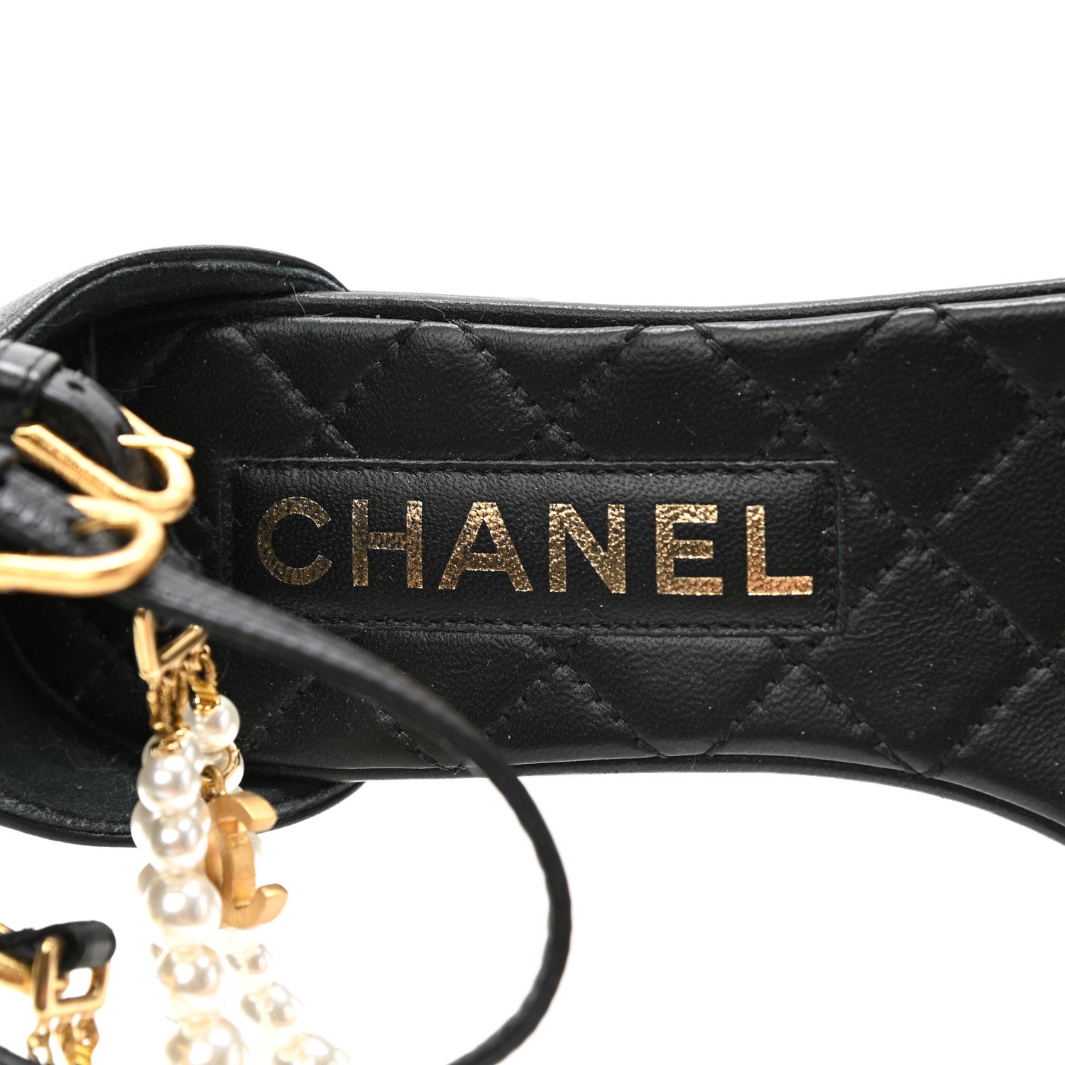 Chanel Lambskin Pearl Ankle Strap Sandals 37 Black 7 of 8