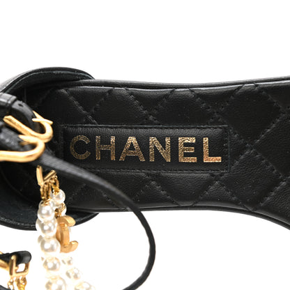 Chanel Lambskin Pearl Ankle Strap Sandals 37 Black 7 of 8