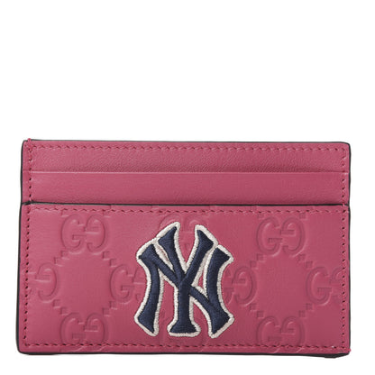 Gucci X MLB Guccissima Signature NY Yankees Embroidered Card Holder Box Pink Blue Ivory 1 of 8