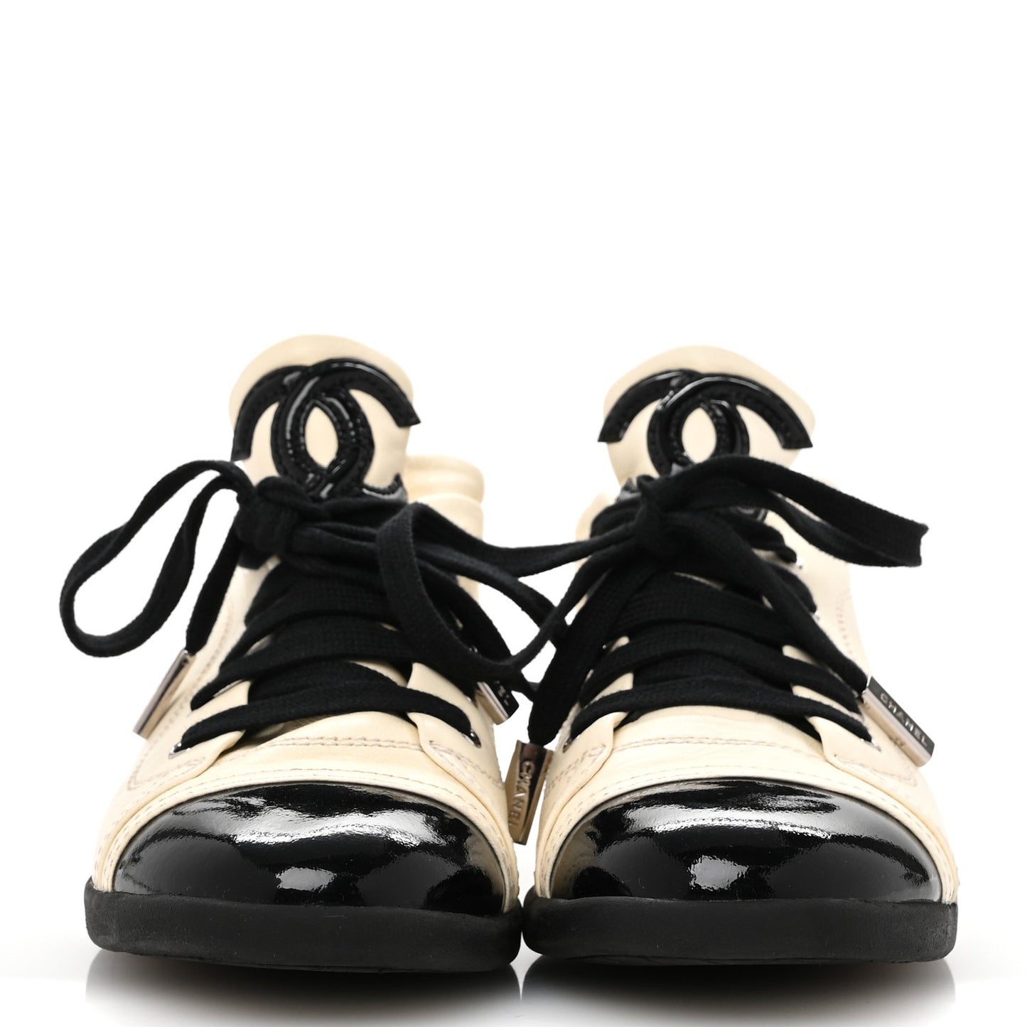 Lambskin Patent Calfskin CC Sneakers 36.5 White Black