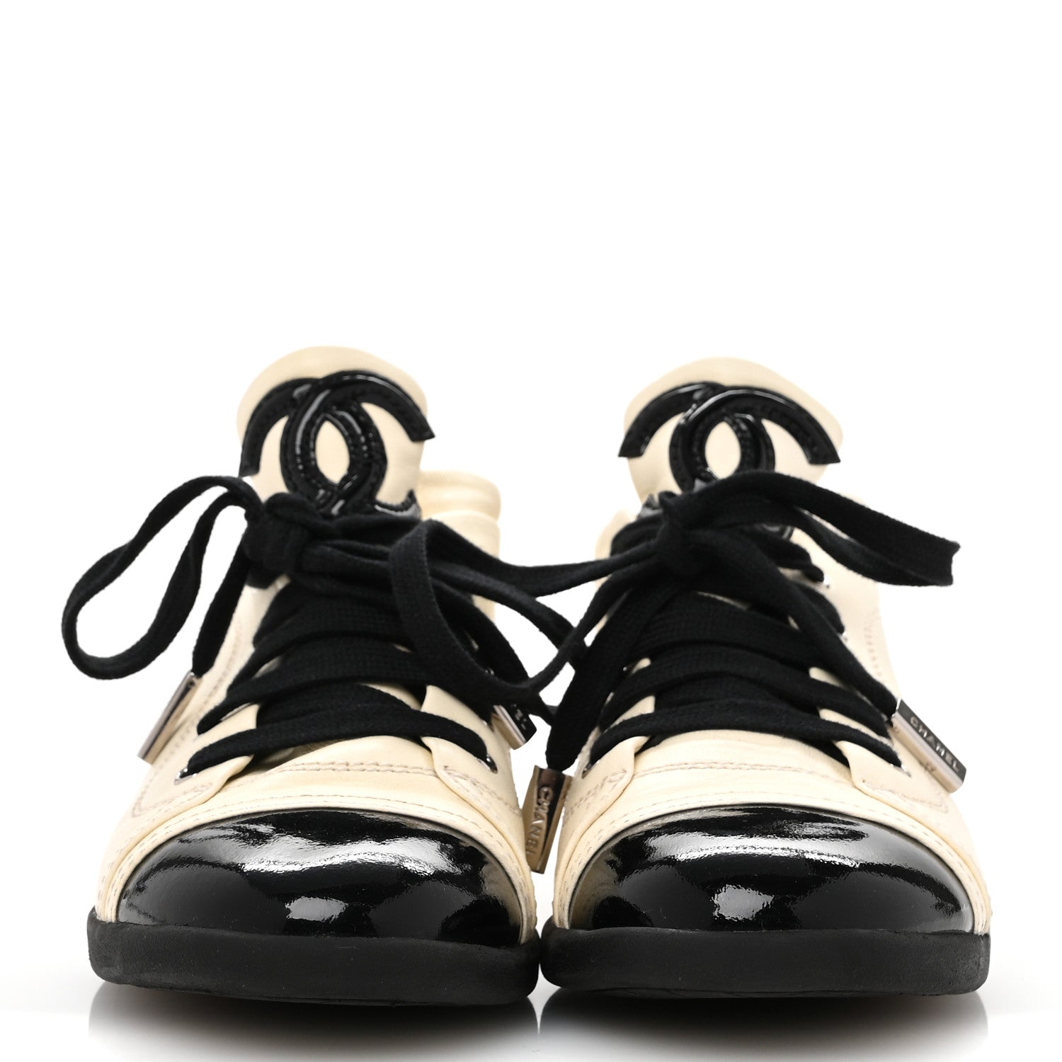 Chanel Lambskin Patent Calfskin CC Sneakers 36.5 White Black 3 of 11