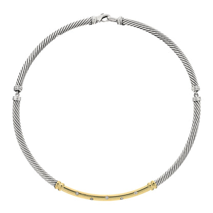 David Yurman Sterling Silver 14K Yellow Gold Diamond Metro Cable Necklace 2 of 3