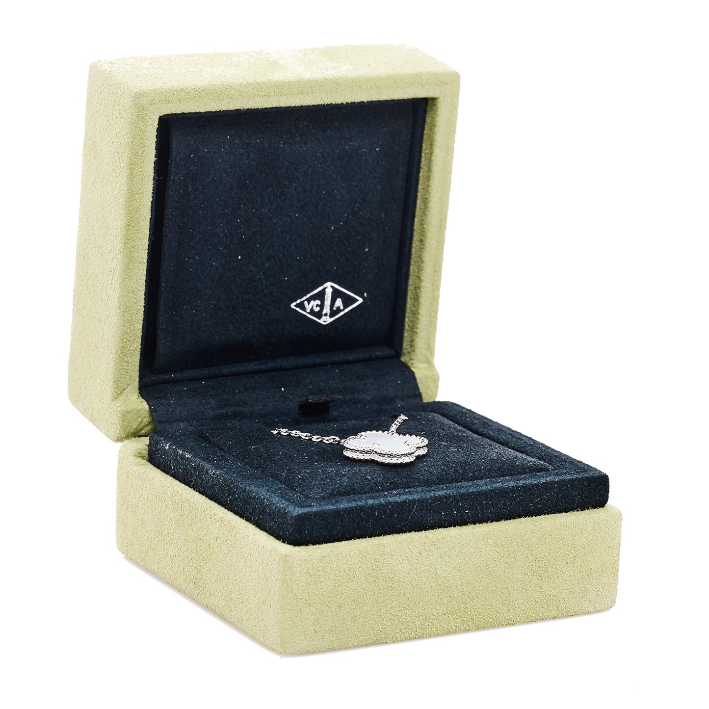 18K White Gold Mother of Pearl Vintage Alhambra Pendant Necklace