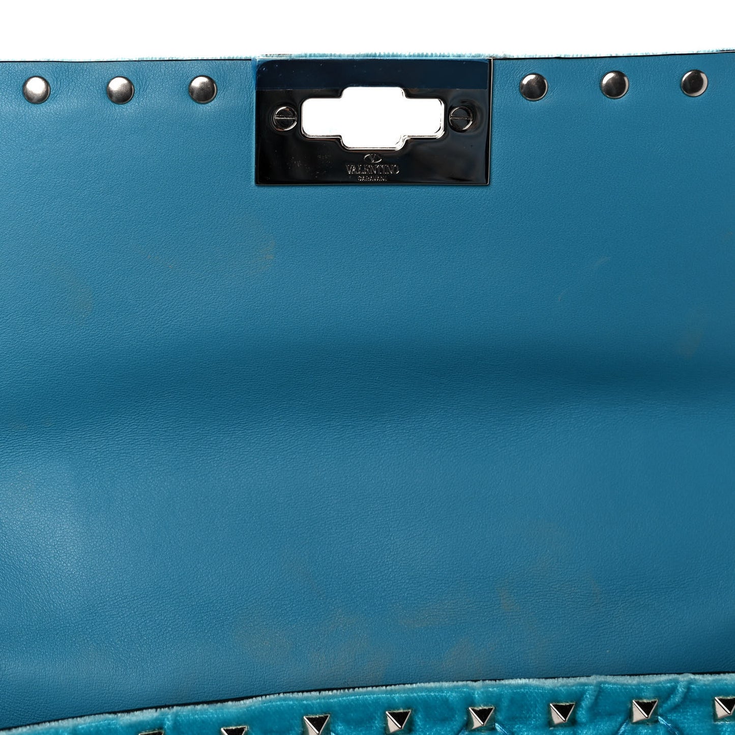 Velvet Medium Rockstud Spike Shoulder Bag Turquoise