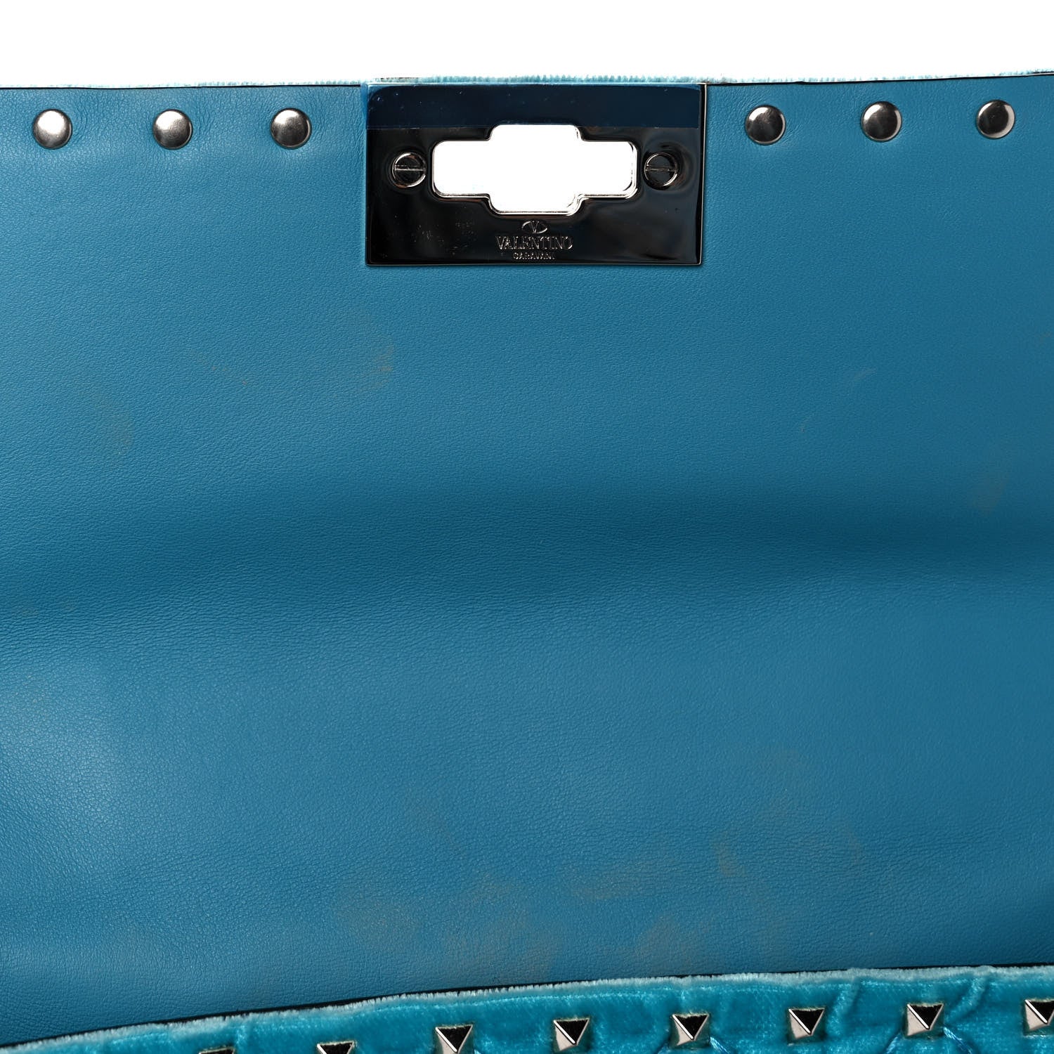 Valentino Garavani Velvet Medium Rockstud Spike Shoulder Bag Turquoise 9 of 12