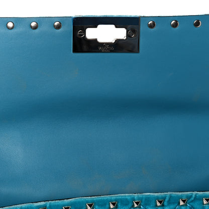 Valentino Garavani Velvet Medium Rockstud Spike Shoulder Bag Turquoise 9 of 12