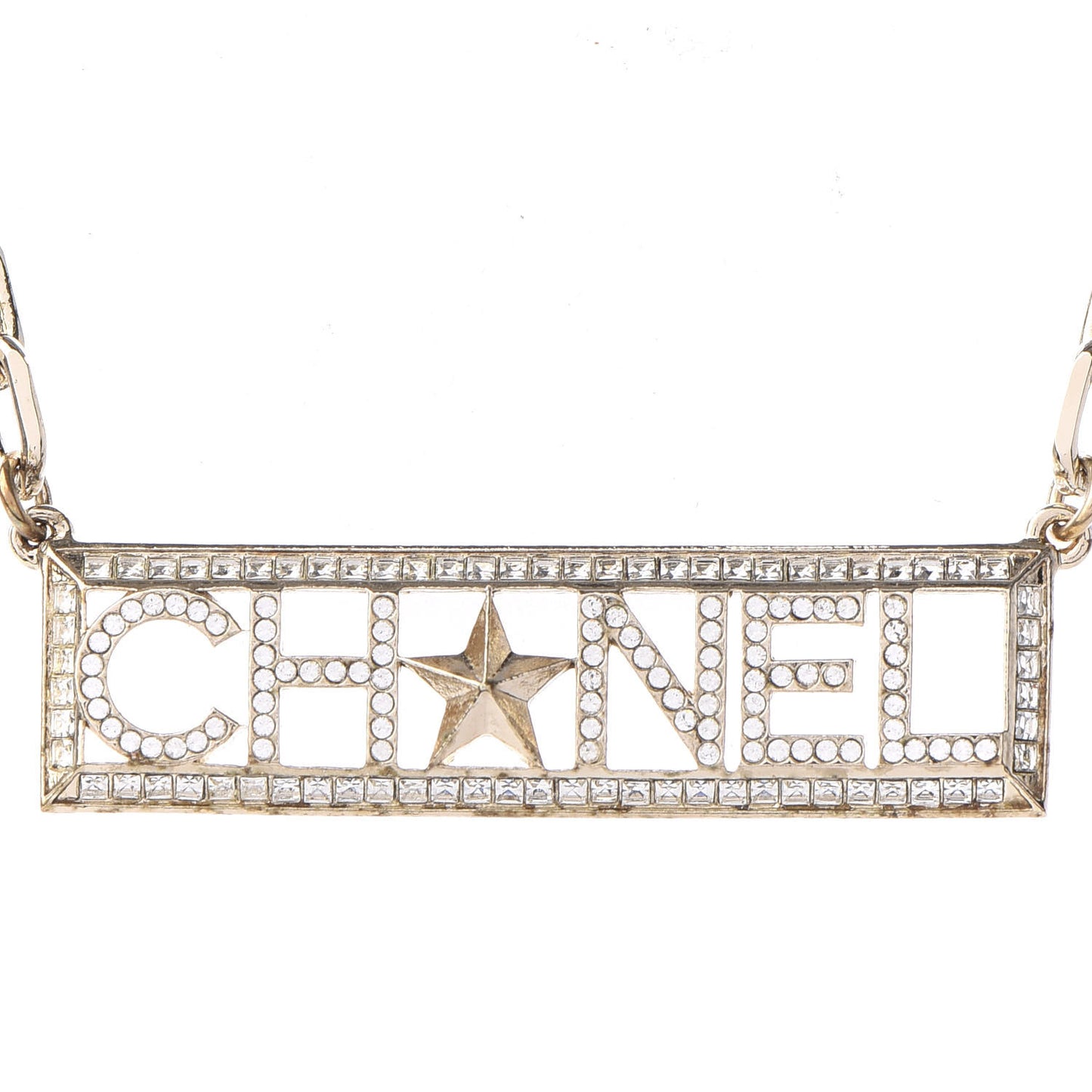 Crystal Chain Short Logo Necklace Gold