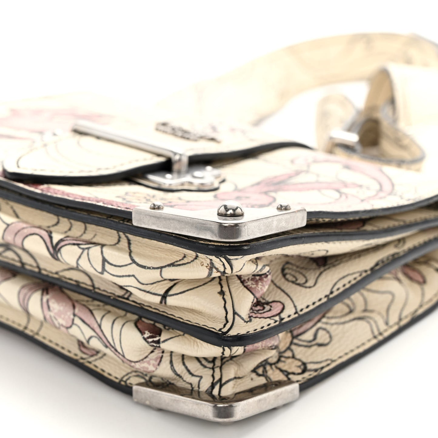 X JAMES JEAN Glace Calfskin Rabbit Print Cahier Bag Opaline