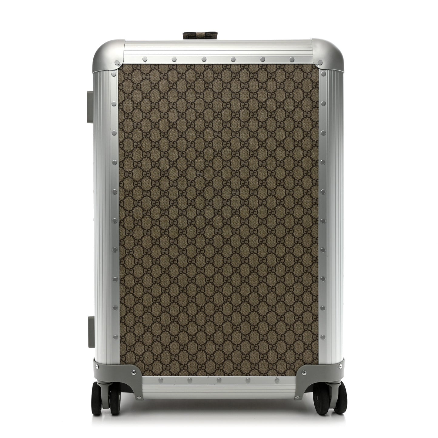 GG Supreme Monogram Aluminium Porter Medium Trolley Suitcase Beige Ebony Silver