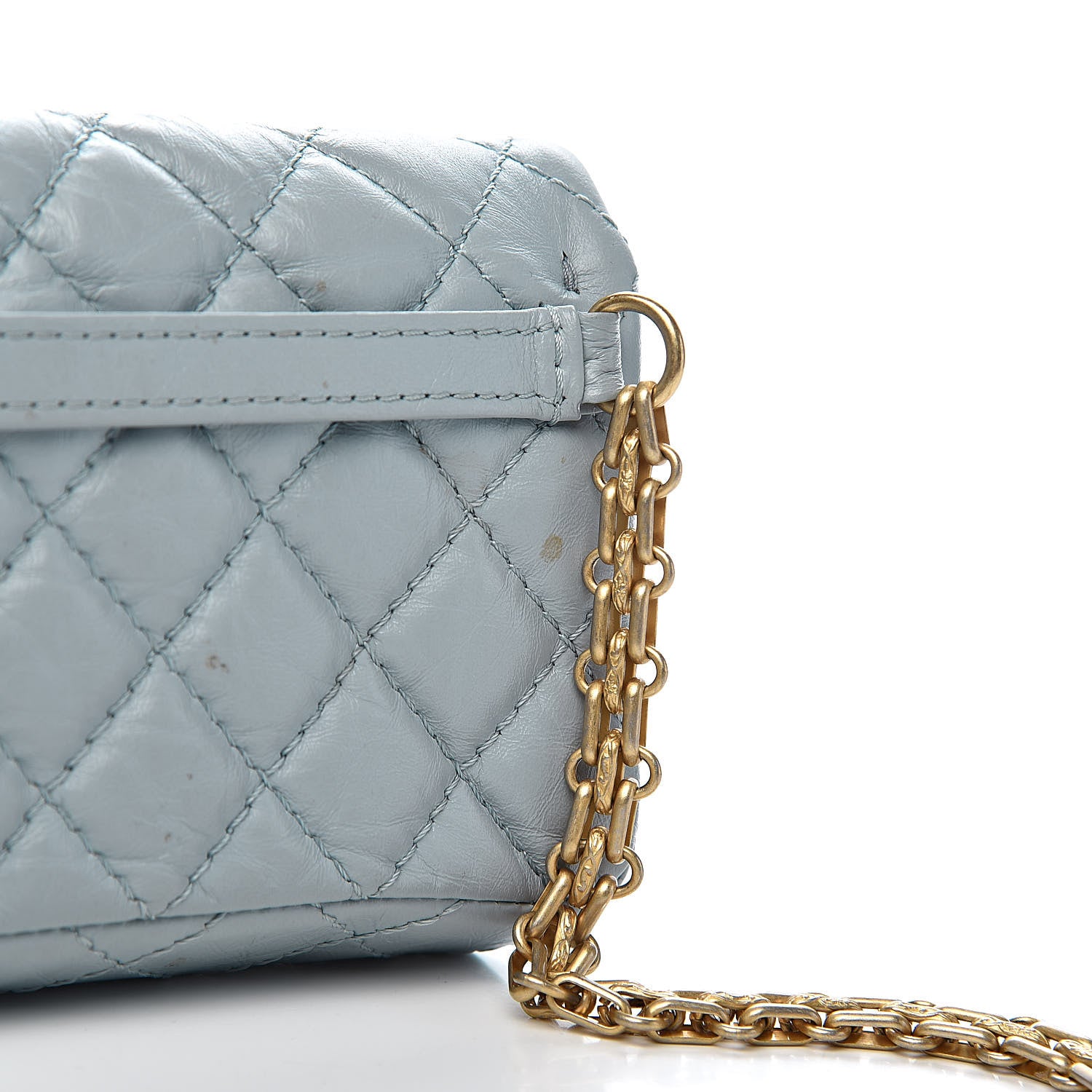 Chanel Aged Calfskin Quilted 2.55 Reissue Chain Waist Bag Light Blue 9 of 14