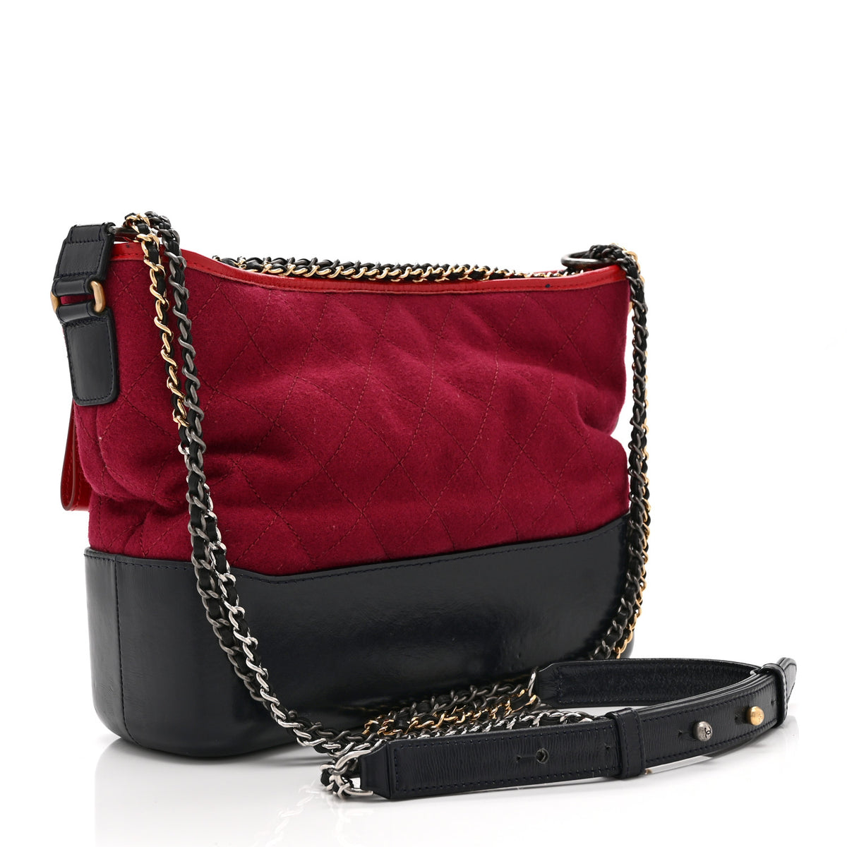 Wool Calfskin Quilted Medium Gabrielle Hobo Red