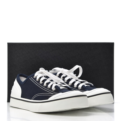 Chanel Fabric Mens Lace Up Cap Toe Sneakers 41 Navy 9 of 9