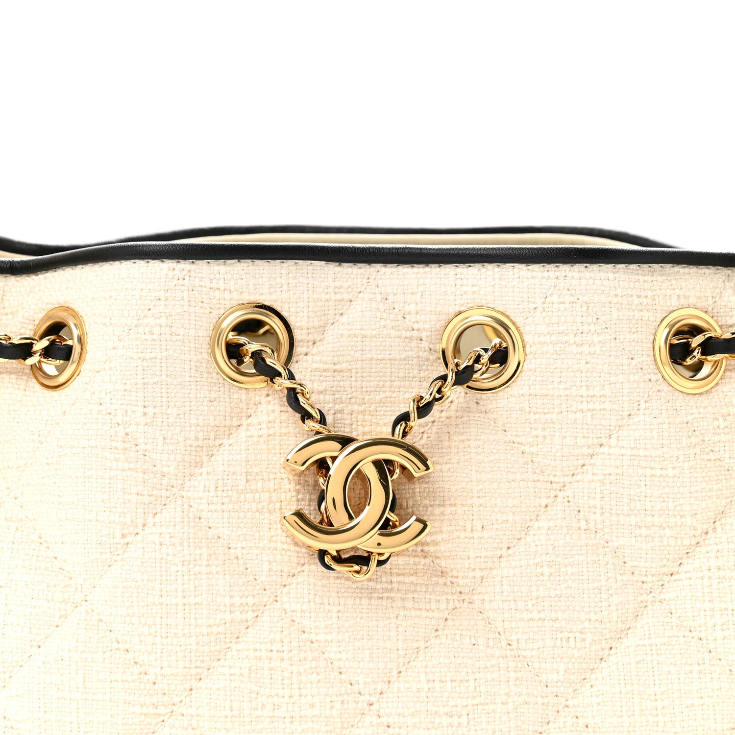 Chanel Canvas Calfskin Quilted Mini Chanel 25 Handbag Ecru Black 7 of 9