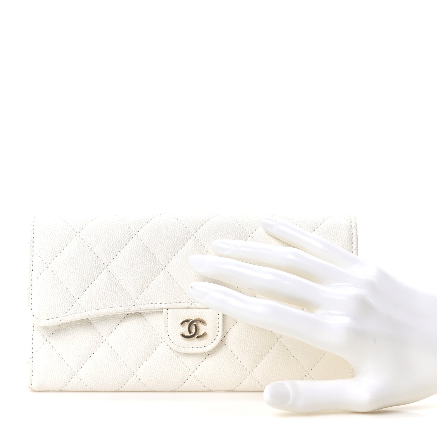Chanel Caviar Quilted Large Gusset Flap Wallet White 2 of 12