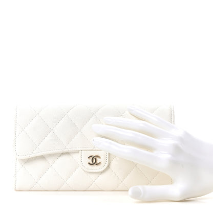 Chanel Caviar Quilted Large Gusset Flap Wallet White 2 of 12