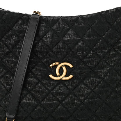 Chanel Iridescent Caviar Quilted Country Chic Hobo Black 8 of 14