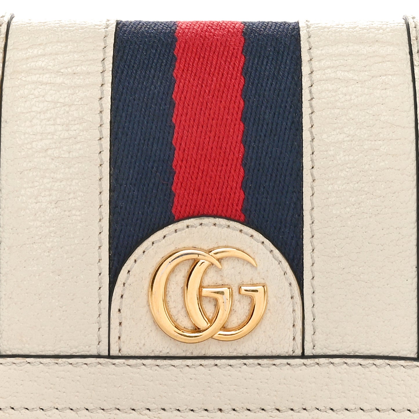 Textured Calfskin Web Ophidia Card Case Mystic White