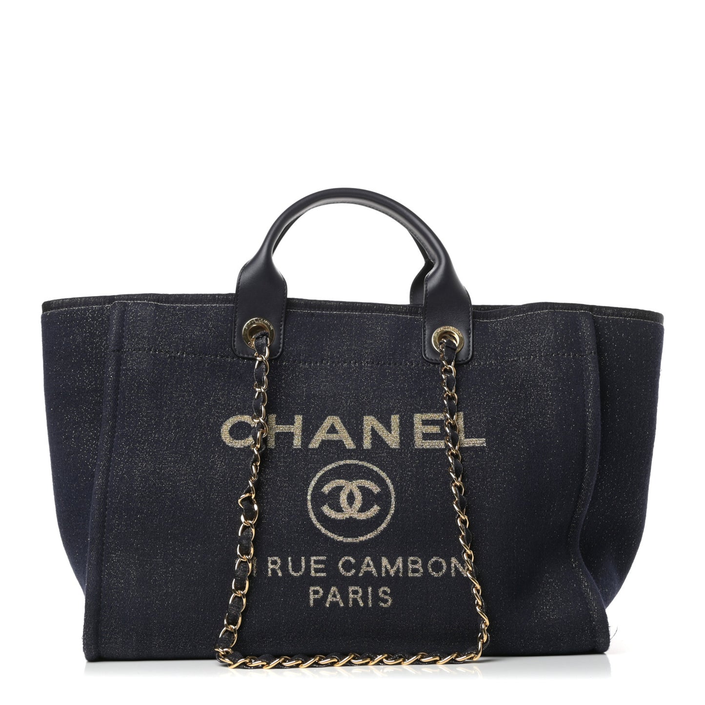 Lurex Canvas Medium Deauville Tote Navy Blue Gold